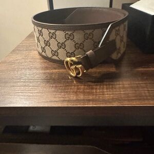 Authentic Gucci Brown and Gold Monogram Women's Belt